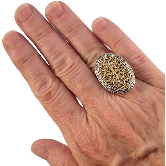 Konstantino 18k Gold & Sterling Filigree Oval Statement Ring - Picture 8 of 11